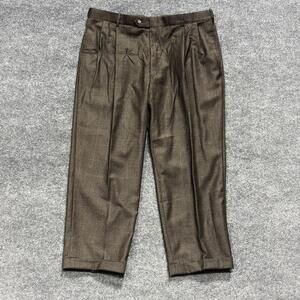 Austin Reed Dress Pants Mens 38x26 Brown Wool Pleated Cuffed Check Tweed